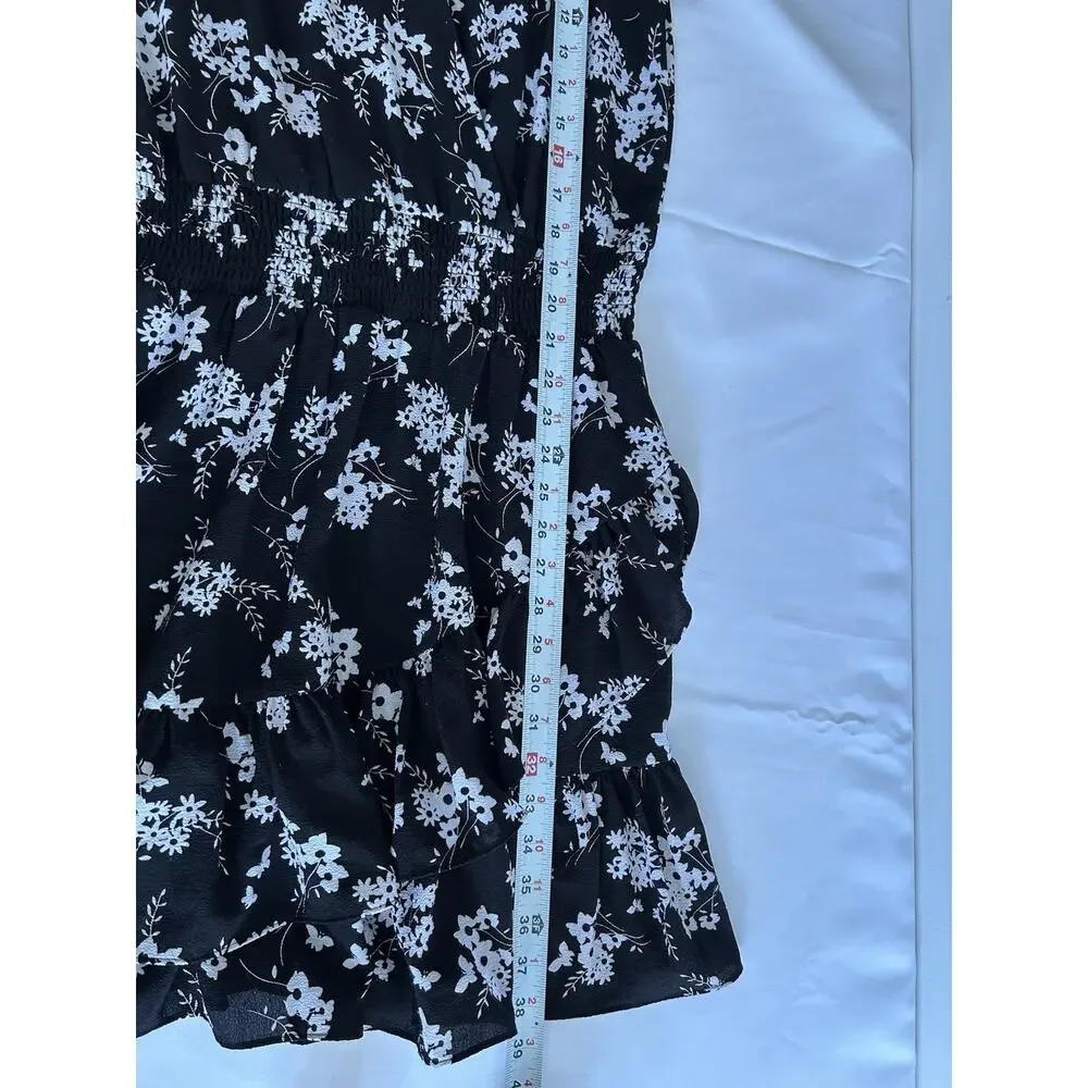 NWT Michael Michael Kors Womens Black Floral Fit & Flared Tiered Dress‎ Size XS
